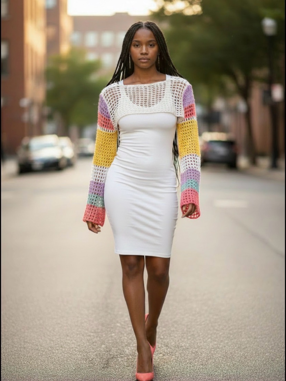 Multicolor Crochet Sleeve Bolero